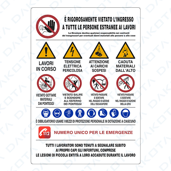 Cartello 11 Simboli con Norme di Sicurezza