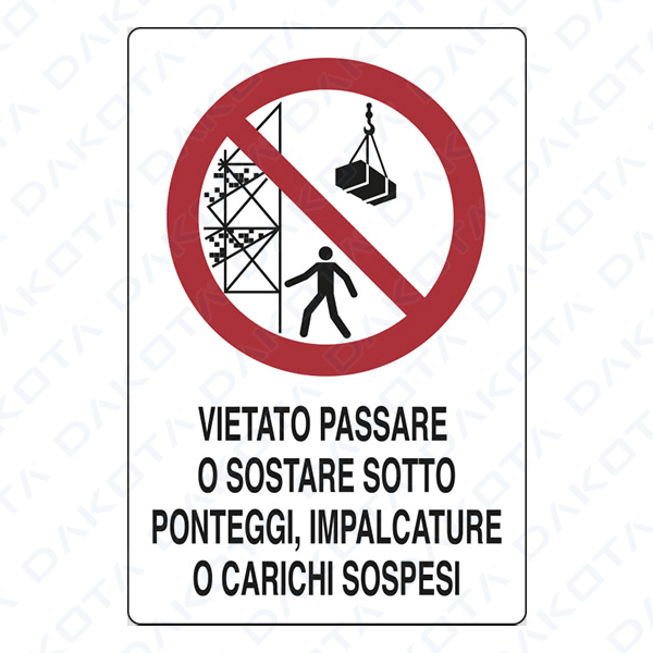 Zeichen: Passieren oder Stehen unter Gerüsten, Gerüsten oder hängenden Lasten verboten.